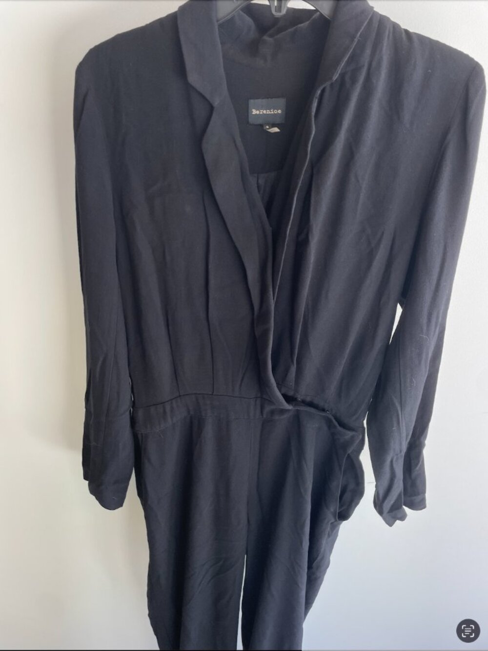 Berenice Black Long Sleeve Jumpsuit Notched Lapel V Neck Size Small